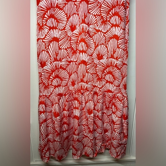 Tommy Bahama Shell We Dance Poppy Red White Tropical Midi Flutter Dress Small - Picture 13 of 15